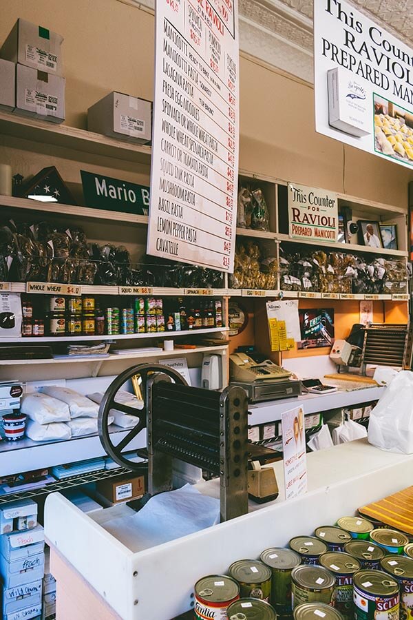 Pasta machine at Borgatti's, an iconic Italian shop in the Bronx's Little Italy.