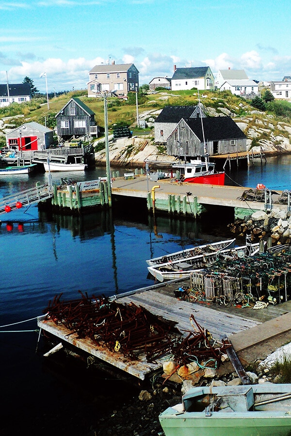 View of the historic pier at Peggy's Cove, one of the most famous places in Canada.  This fishing village is famous for its lighthouses. 