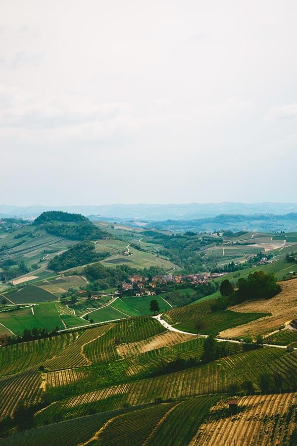 Beautiful landscape with vineyards surrounding Barolo, Italy seen during a self-guided wine tasting in Piedmont!