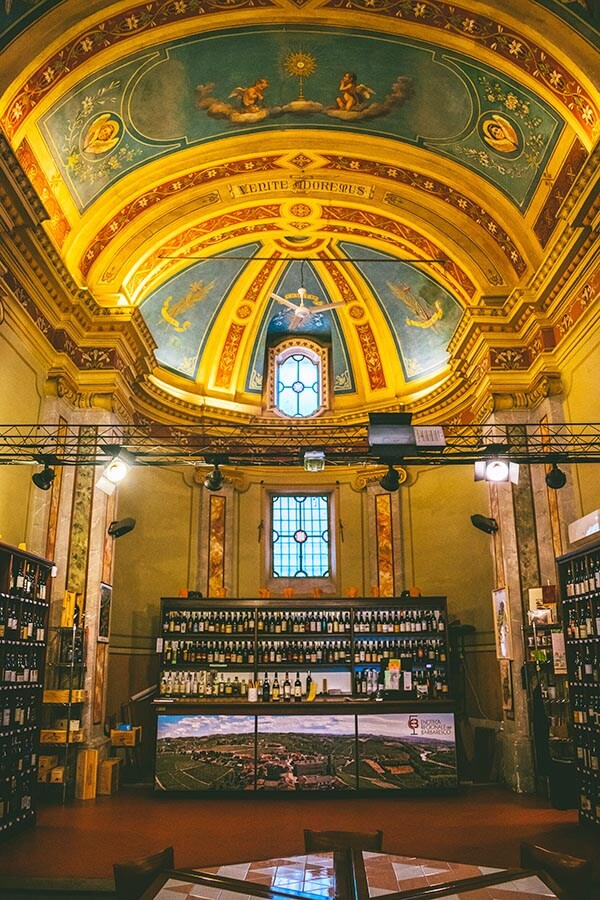 Interior of the "Wine Church" in Barbaresco, which is the Enoteca Regionale of Barbaresco (a tasting room)