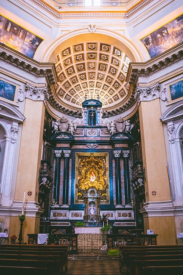 High Altar and interior of Chiesa di Santa Maria del Monte dei Cappuccini in Turin, Italy
