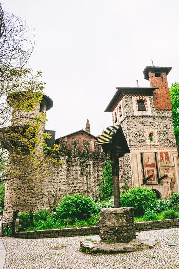 Medieval-style fortifications on the exterior of Turin's medieval village within the city, Borgo Medievale!