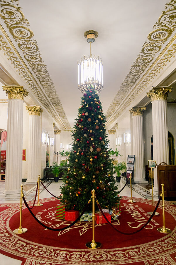 Christmas tree in the lobby of a Wes Anderson-esque hotel in Moscow, Russia. #travel #moscow #russia 