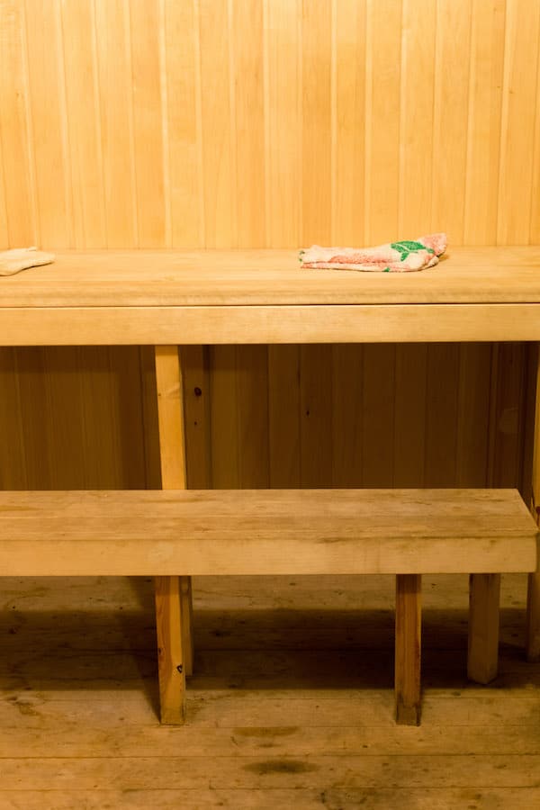 The wooden interior of a Russian banya, one of the best experiences to have during winter in Russia. #travel #Russia