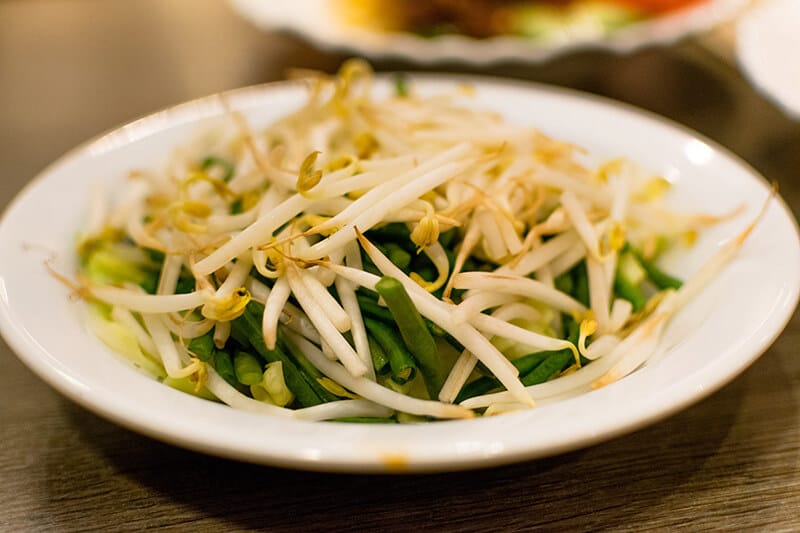 Petjel, a healthy Surinamese vegetable dish, served at a Surinamese restaurant in the Netherlands.