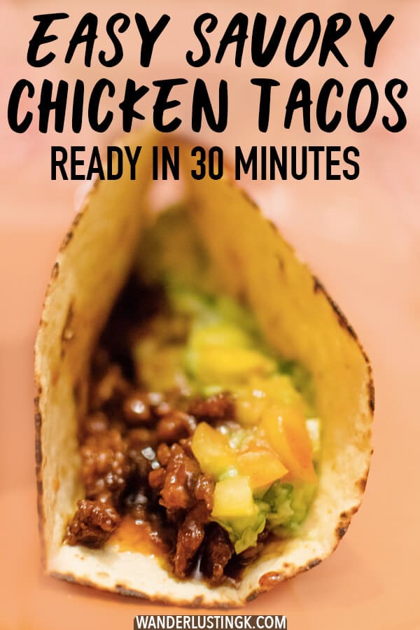 Looking for an quick and easy international-inspired dinner? Try these Surinamese-inspired savory chicken tacos that can be easily made in 30 minutes! Perfectly portioned for two servings or doubled for four! #recipes #easyrecipes #30minrecipes