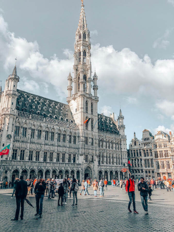 Beautiful Tower Hall in Grand Place in Brussels.  This beautiful square needs to be on your European Bucket List! #travel #europe #brussels #belgium