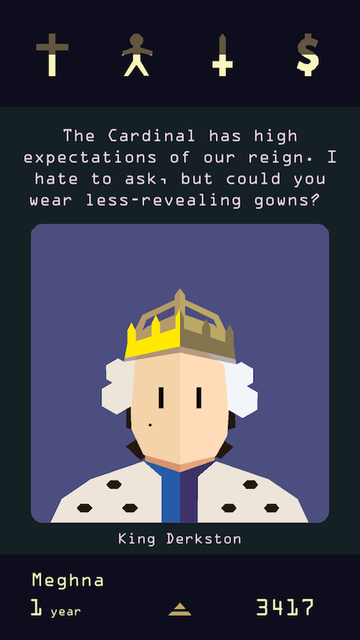 Screenshot von Reigns: Her Majesty, eines der unterhaltsamsten Handyspiele, die man offline ohne WLAN spielen kann! 