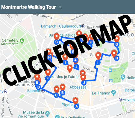 Downloadable map of this self-guided walking tour through Montmartre, Paris