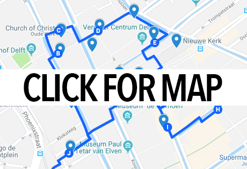 Map of Delft walking route showing the best things to do in Delft!